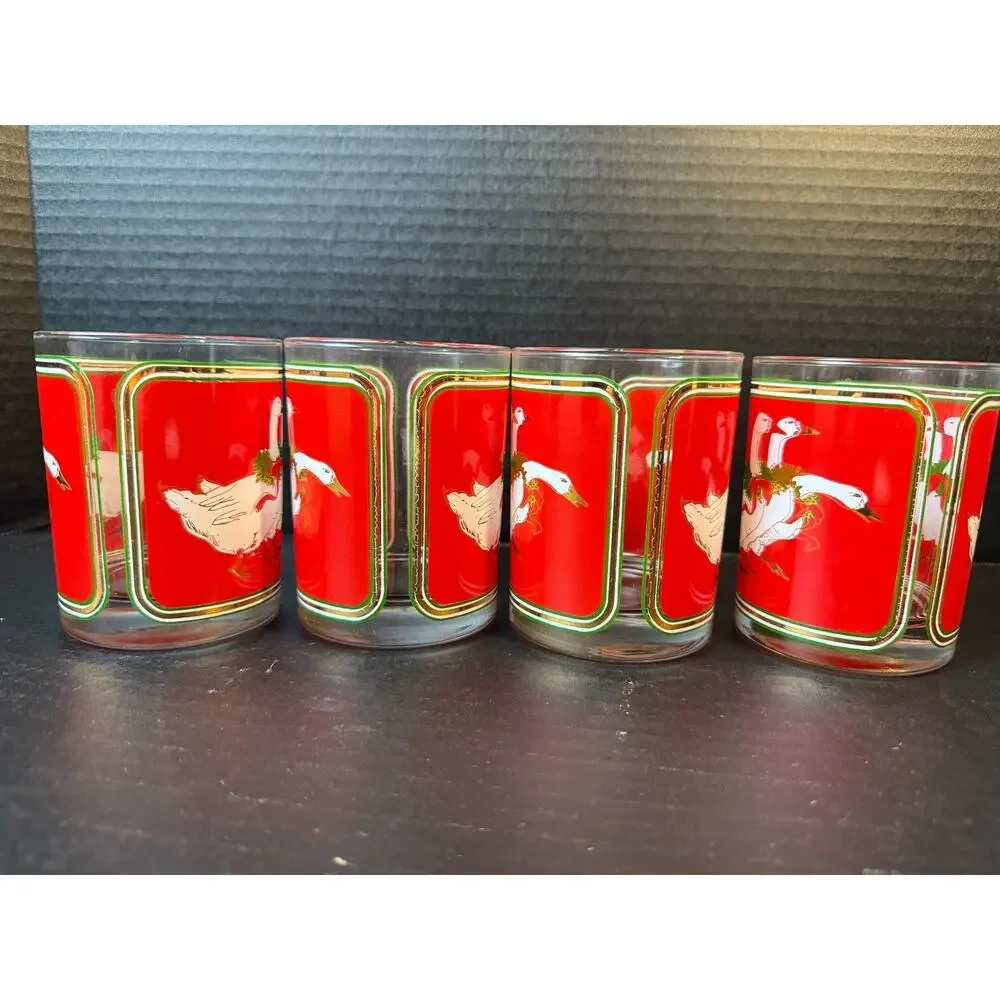 Culver Holly Goose Glasses Holiday Old Fashion Christmas Eggnog (4/14oz) w/Box